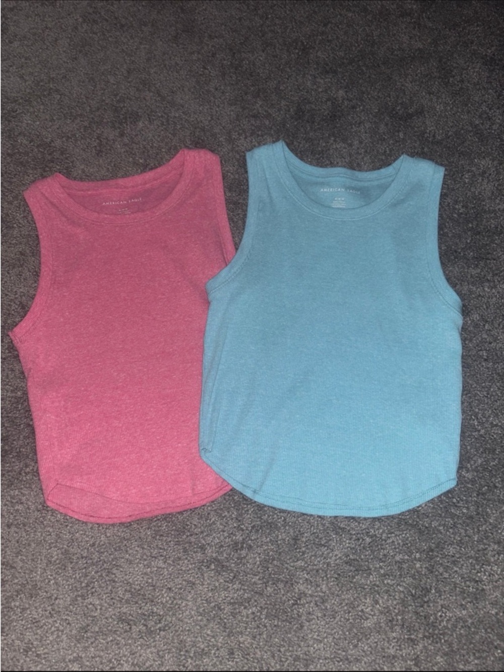 American Eagle Outfitters Ribbed Cropped Tank Top - Pink & Teal - 2-Pack